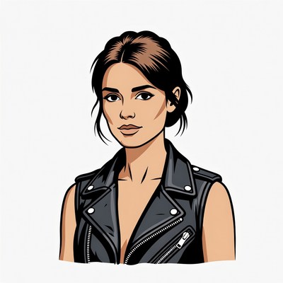 Woman in leather vest illustration