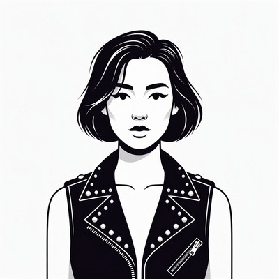 Asian woman in leather vest