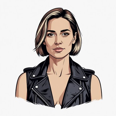 Blonde woman in leather jacket