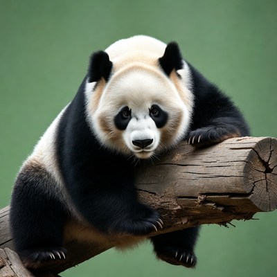 Panda sitting on wooden branch