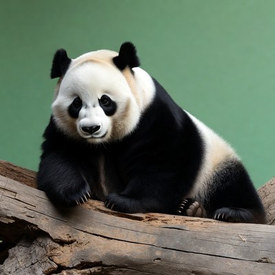 Panda sitting on log