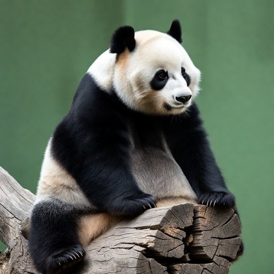 Panda sitting on log