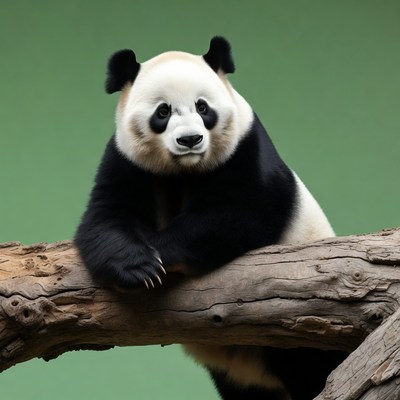 Panda resting on wooden branch