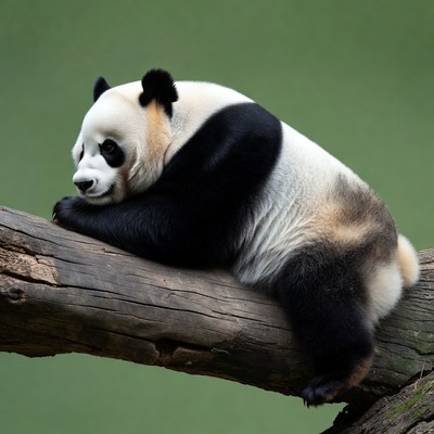 Panda lying on tree branch