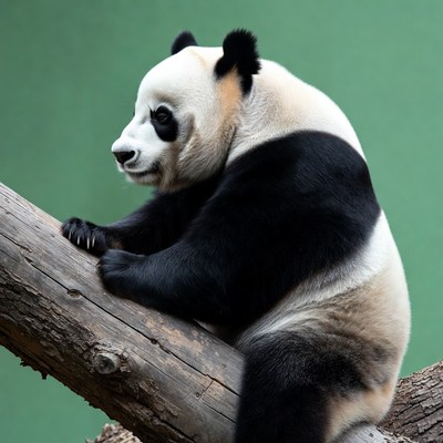 Panda climbing wooden log