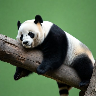 Panda resting on tree branch