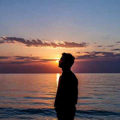 Silhouette man at sunset beach