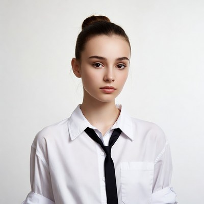 Teen girl in white shirt black tie