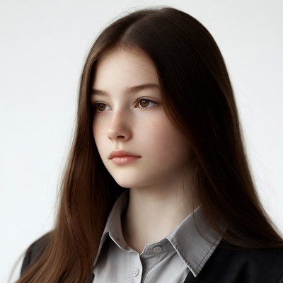 Teen girl with long brown hair