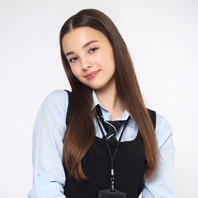 Teen girl in school uniform smiling
