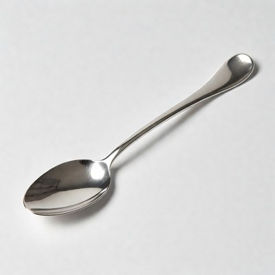 Shiny silver spoon on white background