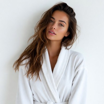 Beautiful woman in white bathrobe