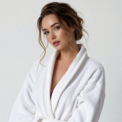 Woman in white bathrobe