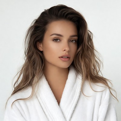 Beautiful woman in white bathrobe