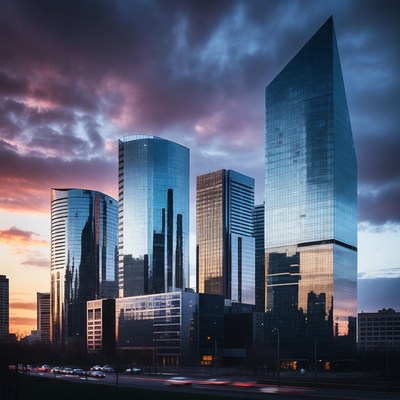 Modern Skyscrapers at Sunset