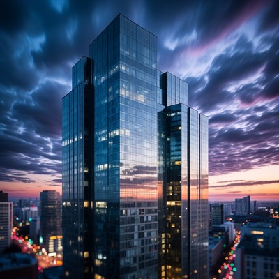 Modern Skyscrapers at Sunset Cityscape