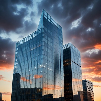 Modern Glass Skyscrapers at Sunset