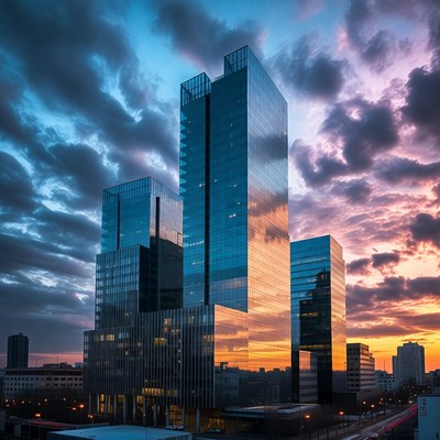 Modern Skyscrapers at Sunset