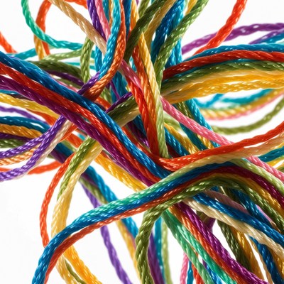 Colorful tangled ropes isolated background