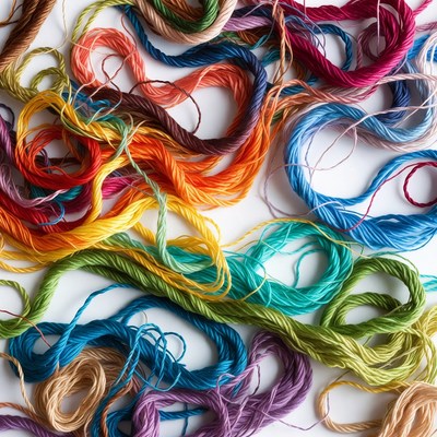 Colorful yarn threads on white background