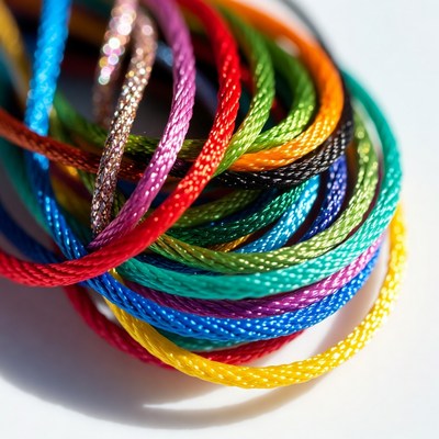 Colorful braided cords pile