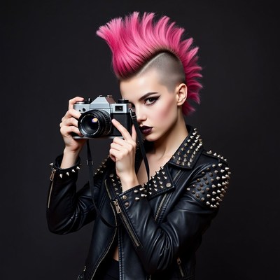 Punk woman holding camera