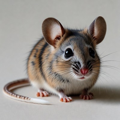 Cute striped mouse on white background
