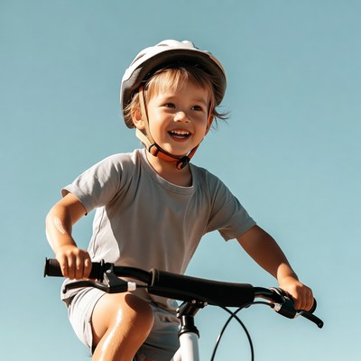Boy riding bike with helmet