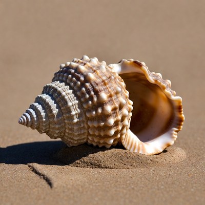 Open seashell on sandy beach