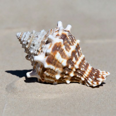Large white conch seashell on sand