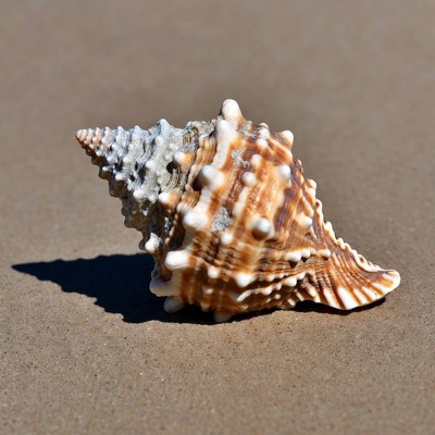 Spiny Conch Shell on Beach Sand