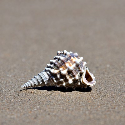 Spiky seashell on sandy beach