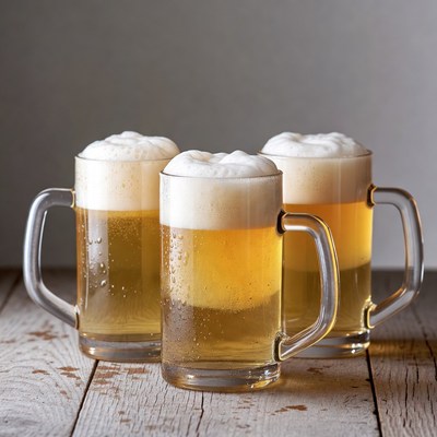 Three Beer Glasses with Foam