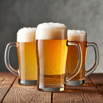 Three Beer Glasses with Foam