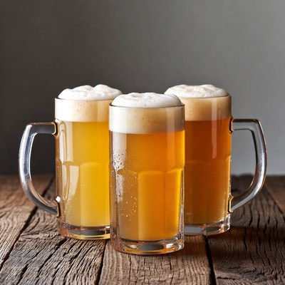 Three Beer Glasses with Foam