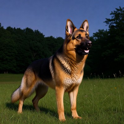 German Shepherd standing in grassy field