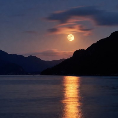 Full Moon Over Mountain Lake
