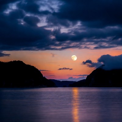 Full Moon Over Mountain Lake
