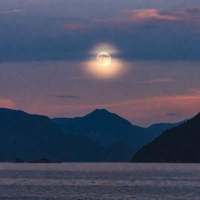 Full Moon Over Mountains and Lake