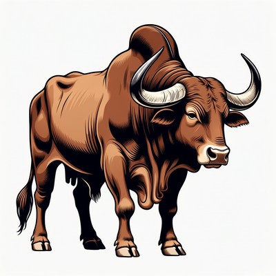 Brown Bull with Large Horns