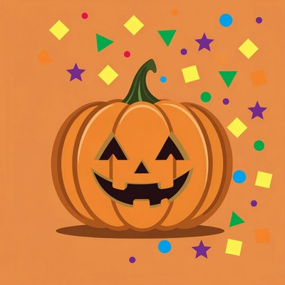 Smiling Jack-o-Lantern with Confetti