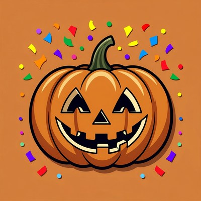 Jack-o'-lantern with colorful confetti