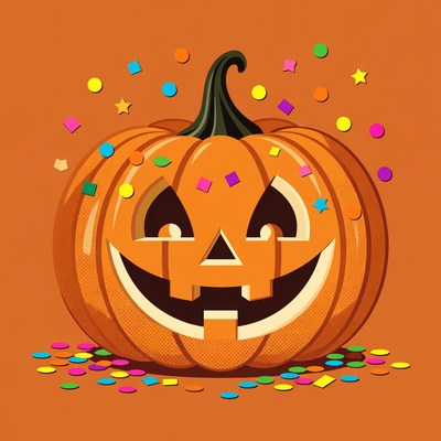 Smiling Jack-o-Lantern with Confetti