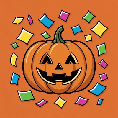 Jack-o'-lantern with colorful confetti