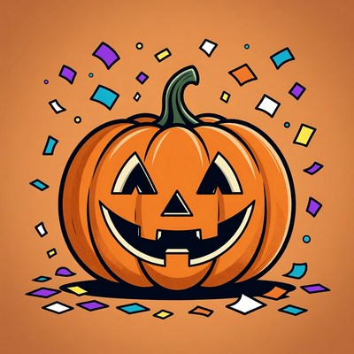 Smiling Jack-o-Lantern with Confetti