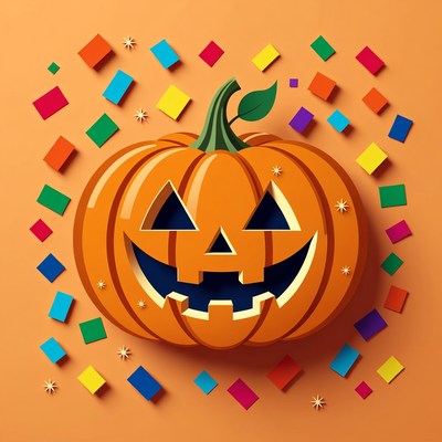 Jack-o-lantern with colorful paper confetti