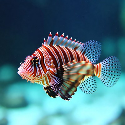 Red Lionfish Swimming Underwater