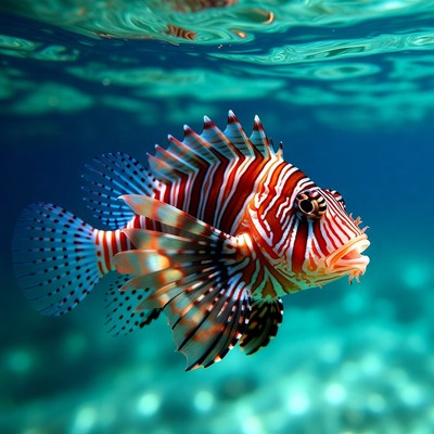 Colorful Lionfish Swimming Underwater