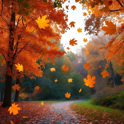 Autumn Trees with Falling Leaves