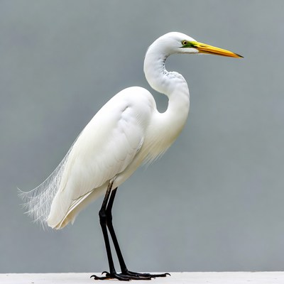 Great Egret Standing on Gray Background